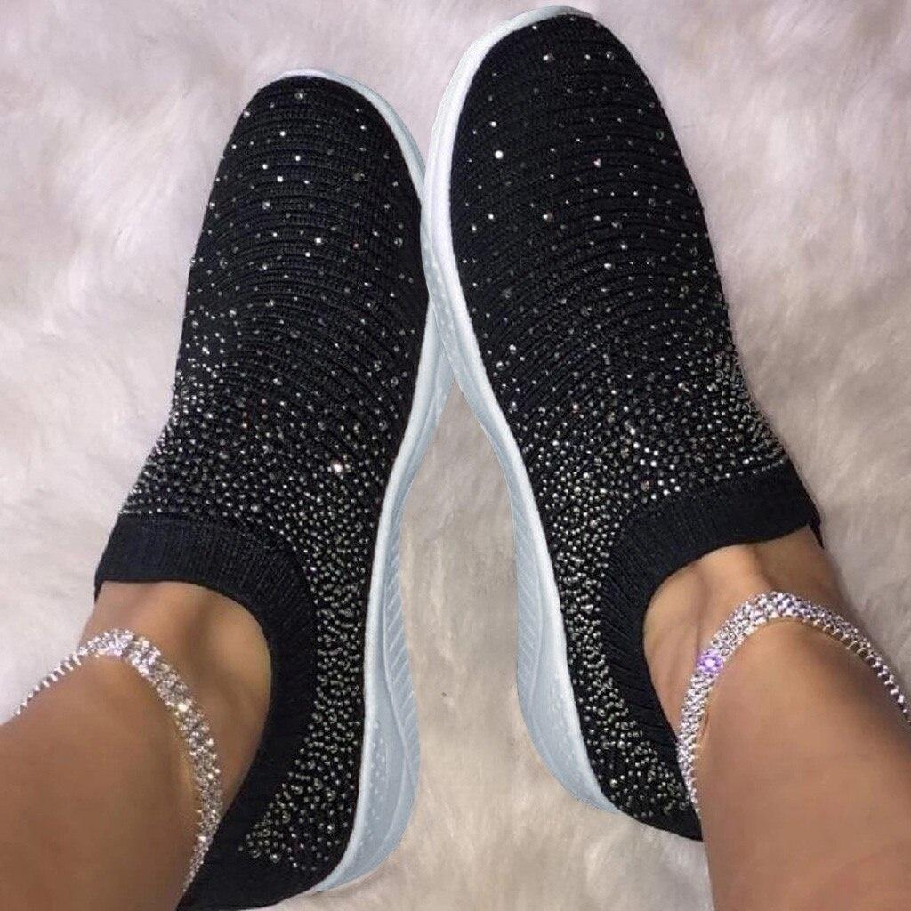 Women Flat Crystals Sneakers Breathable Casual Shoes Sport Shoes Outdoors