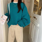 Pofulove Candy Color Sweater Autumn Winter Korean Loose Lazy Curled Long-sleeved Round Neck Sweater