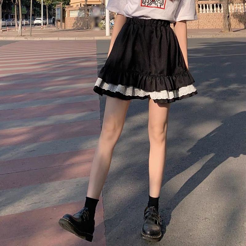 Women High Waist Pleated Skirt School Girl Lace A-Line Flare Skater Short Skirt Uniforms Cosplay Sweet Girls
