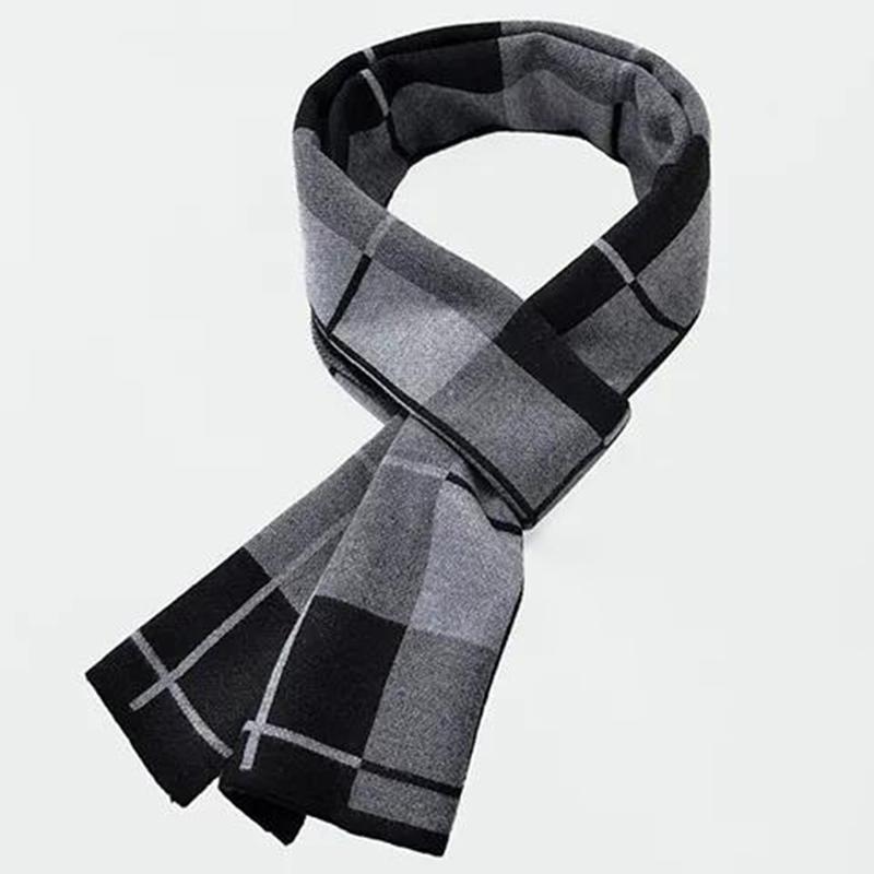 Winter Knitted Scarf Men Double-sided Thick Warm Printing Scarf Long Business Scarf