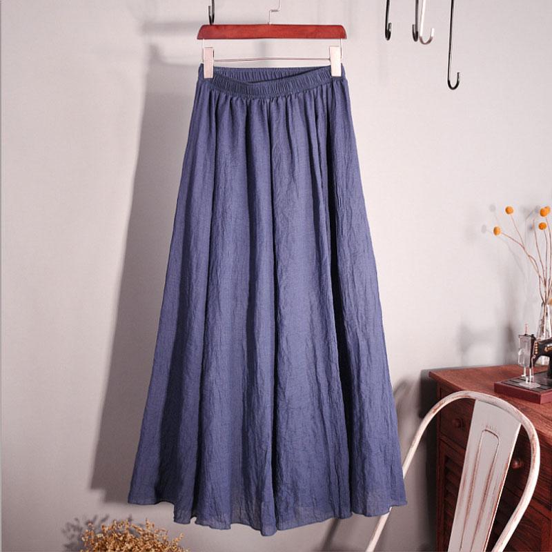 Vintage Women Cotton Linen Skirt High Waisted Elegant Sexy Solid White Black Pleated Skirts Female Maxi Skirts Women Long Skirts