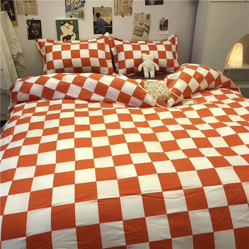 Ins Lattice Cartoon Girl Heart Bedding Four-piece Student Dormitory Three-piece Single Bed