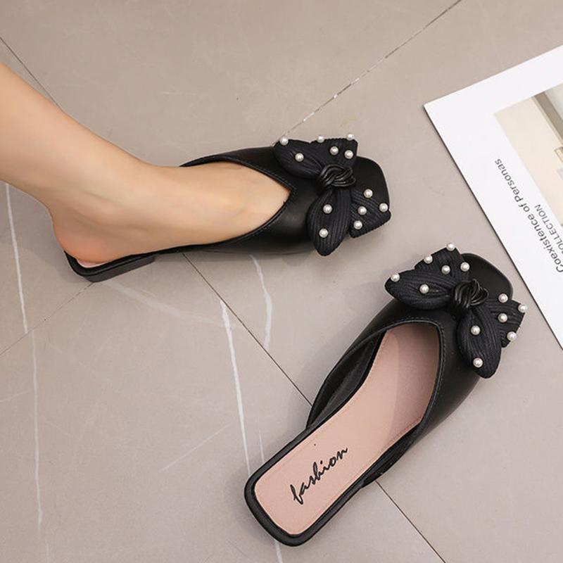 Students All-match Slippers Sandals Women's Outer Wear Bow Comfortable Half Slippers It's A Little Bit Smaller