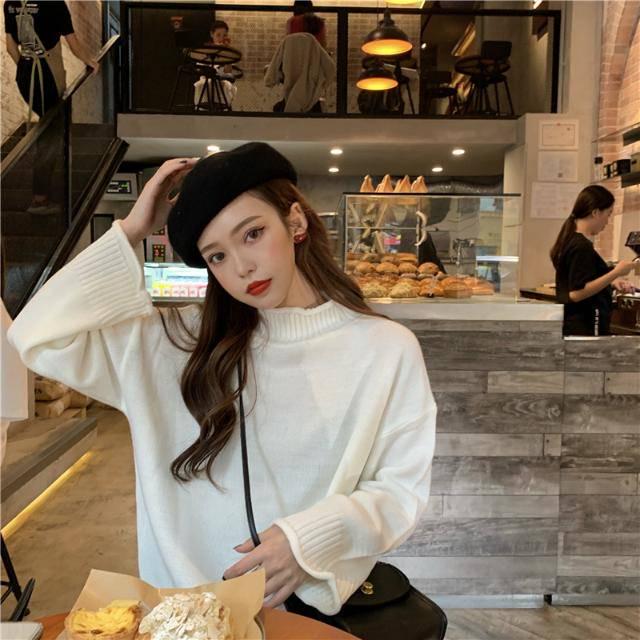 Plus Size Knitted Half Turtleneck Winter Cashmere Brick Red Sweater for Women Warm Sweaters Female