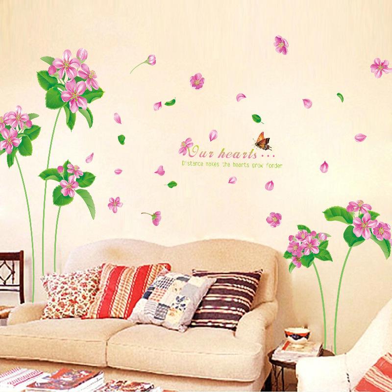 Red flower green leaves living room bedroom decoration pvc removable romantic love pink wallpaper