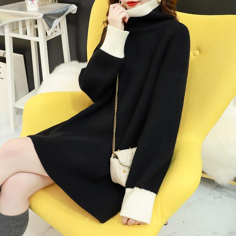 Turtleneck Sweater Women's Long Sleeved Loose Pullover Knitted Sweater Thick Autumn Winter