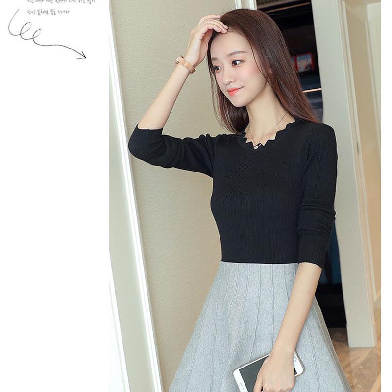 Autumn and Winter Round Neck Long-sleeved Sweater All-match Casual Knitted Bottoming Shirt Pure Color Simple Female Top