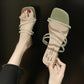 Crystal Slippers Women's Summer Rhinestone Transparent Thin Strap Mid-heel Sandals and Slippers Two-wear Sandals Mid-heel High Heels