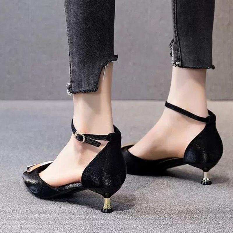 3cm Low Heel Single Shoes Women Stiletto Heel Shoes Temperament Green High Heels Women Pointed Hollow Shoes Women