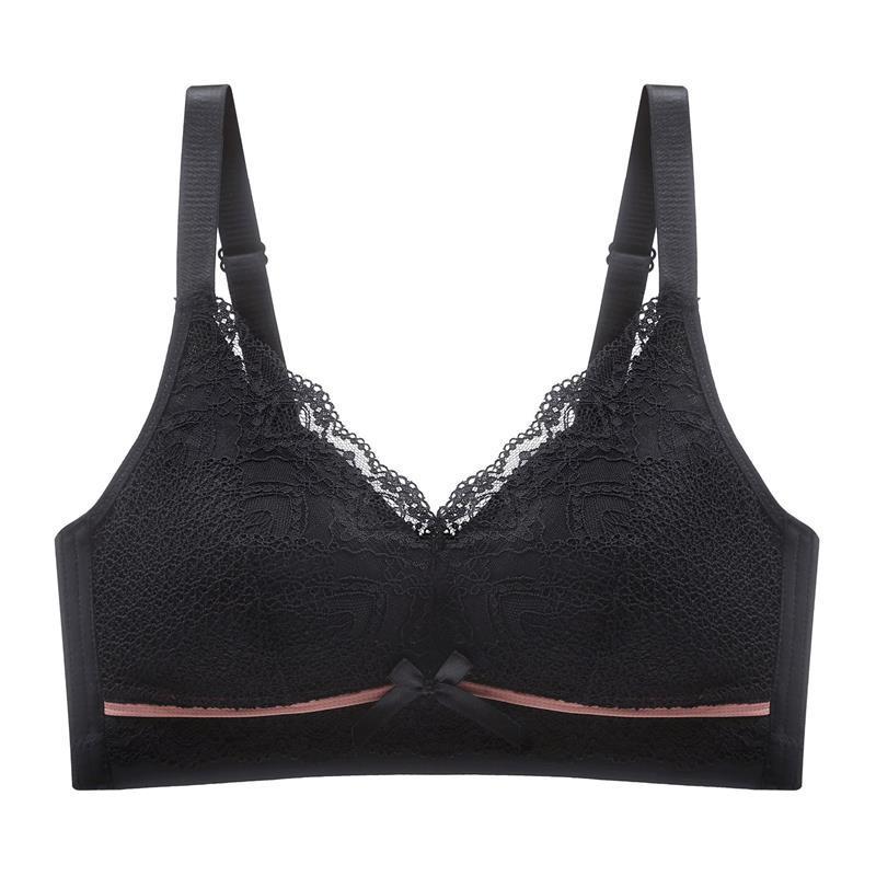 Women Latex No Steel Ring Thin Section Gathering Large Size Sexy Lace Adjustable Side Breast Breathable Adjustable Lace Trim Decorative Bra