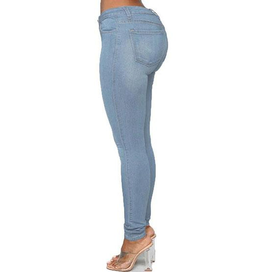 Women's Solid Color Streetwear Vintage Washed Elastic Slim Pencil Pants Large Size Jeans High Waist Stretch Skinny Denim Trousers