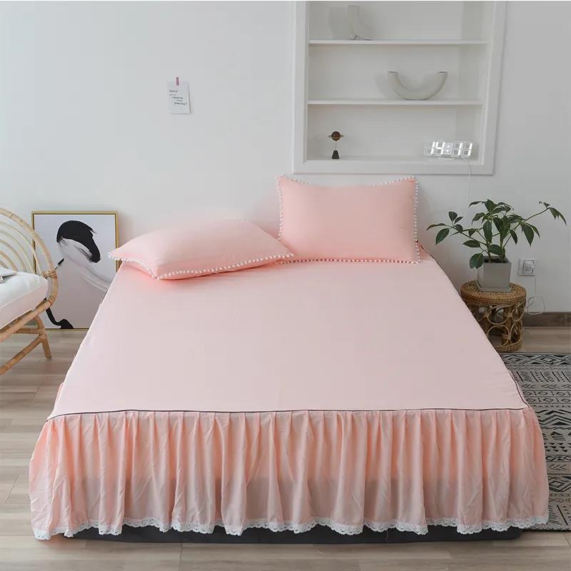 One-piece Solid Color Mattress Cover Washed Cotton Bed Sheet Simmons Protective Cover Elastic Non-slip Mattress Cover