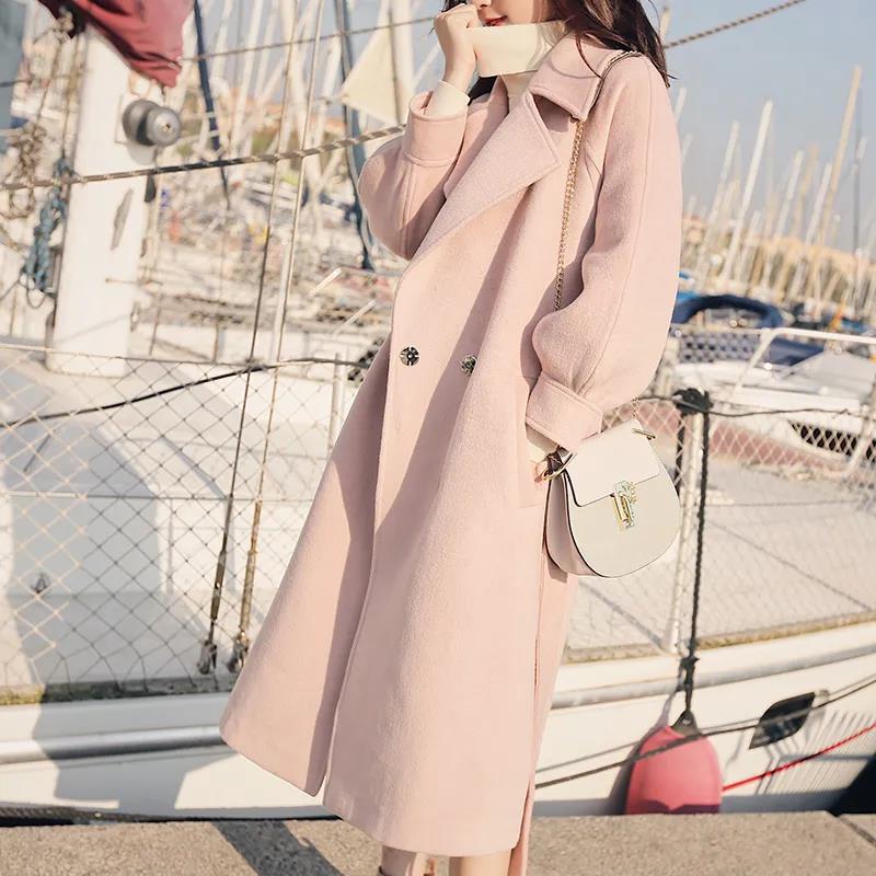 Autumn and Winter Woolen Jacket Women's Lantern Sleeves Waist Waist Women's Mid-length Ladies Temperament Woolen Coat Warm Jacket