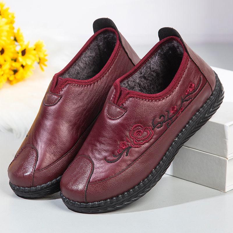 Cotton Shoes Women's Warm and Comfortable Leather Shoes Flat-soled Non-slip Soft-soled Waterproof Winter Shoes