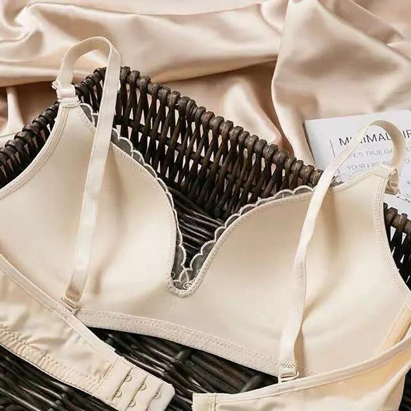 Korean Version Without Steel Ring Gathered Anti-sagging Upper Collection Side Milk Fruit Embroidered Women's Underwear Bra