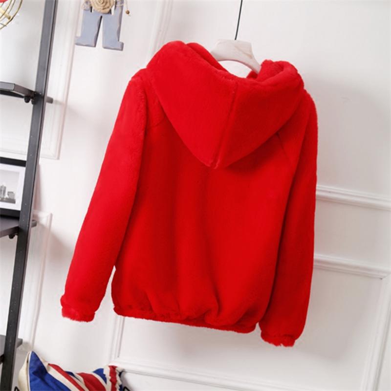 Fall/winter Hooded Pocket Sweater Loose Long-sleeved Furry Coat Solid Color Zipper Non-fading Top