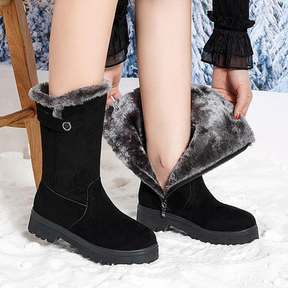Winter Snow Boots Women's Mid-tube Mid-heel Plus Velvet Padded Non-slip Thick-soled Warm Cotton Boots