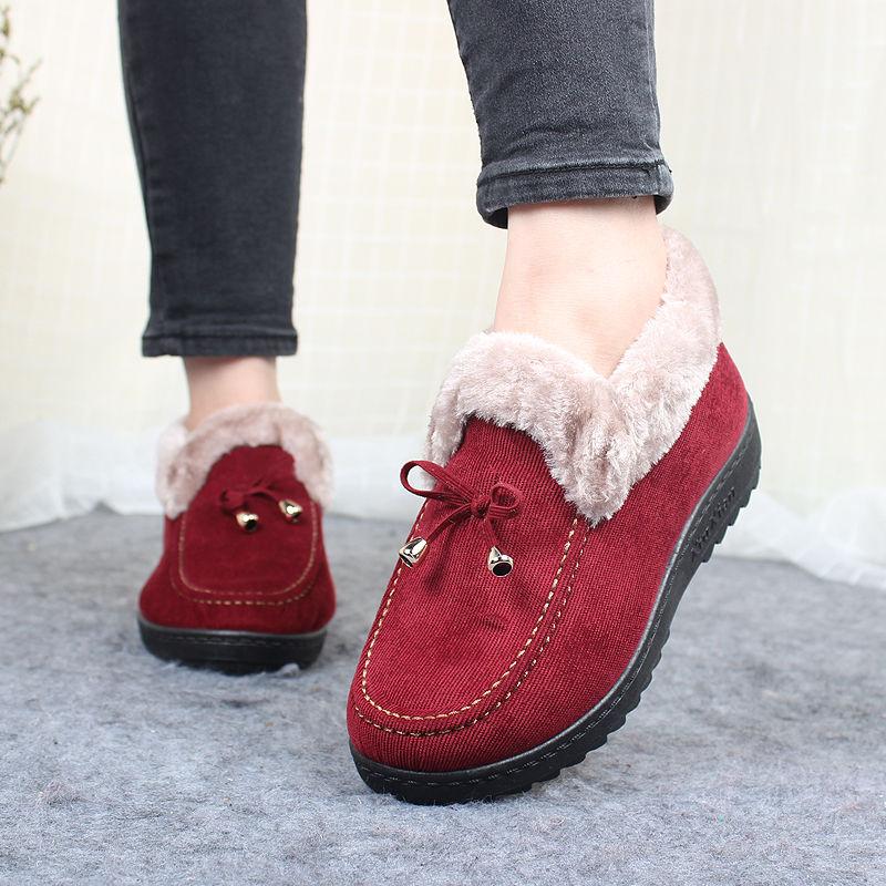 Winter Cotton Shoes Ladies Thick Warm Cotton Shoes Flat Bottom Plus Velvet Mother Shoes Plus Velvet Cotton Boots A Pedal Lazy Shoes