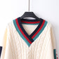Autumn Japanese Sweater V-neck Fashion Casual Jacket Knitted Striped Youth Women's Top
