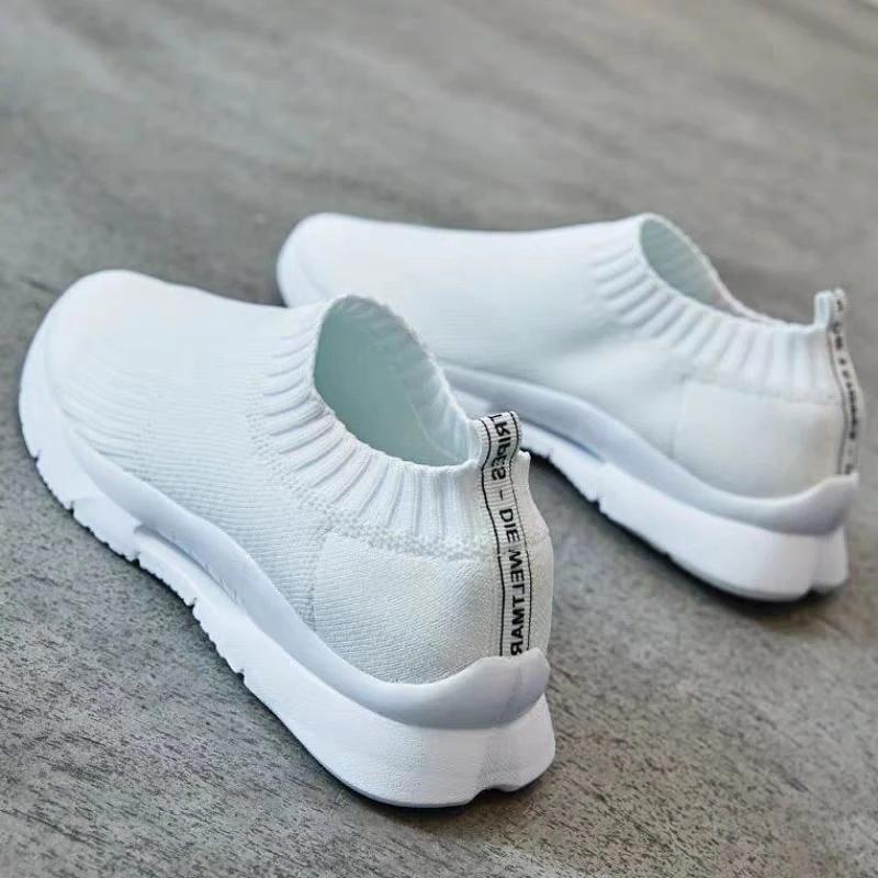 A Pedal Casual Women's Shoes Lazy Shoes Flying Woven Socks Shoes, Breathable Sneakers Women's Mother Shoes Breathable Net Shoes Coconut Shoes