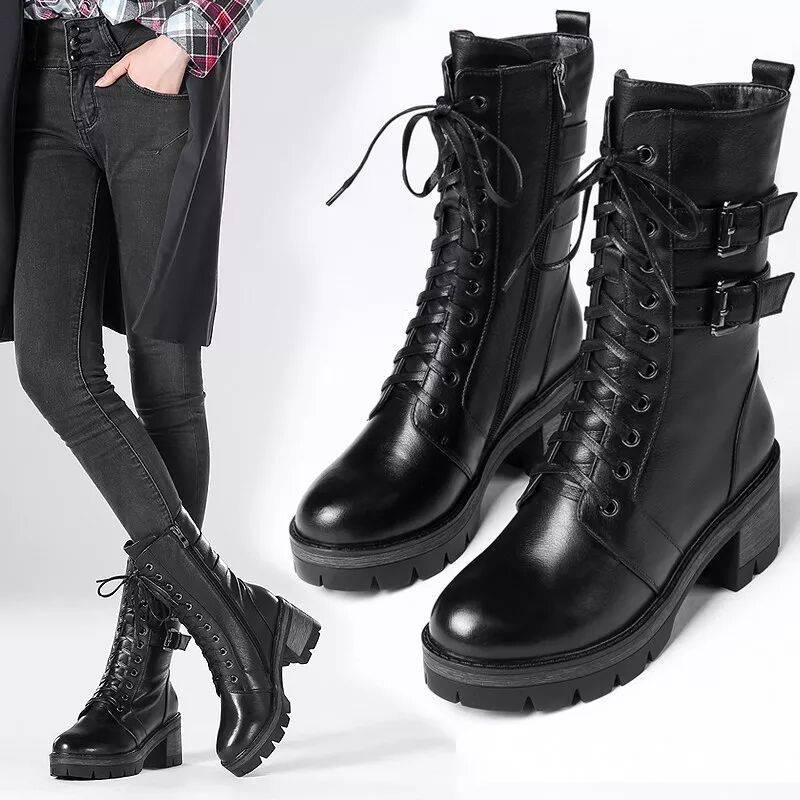 Pair of Boots Martin Boots Warm Winter Shoes Waterproof Mid Calf Snow Boots for Women Botas Mujer