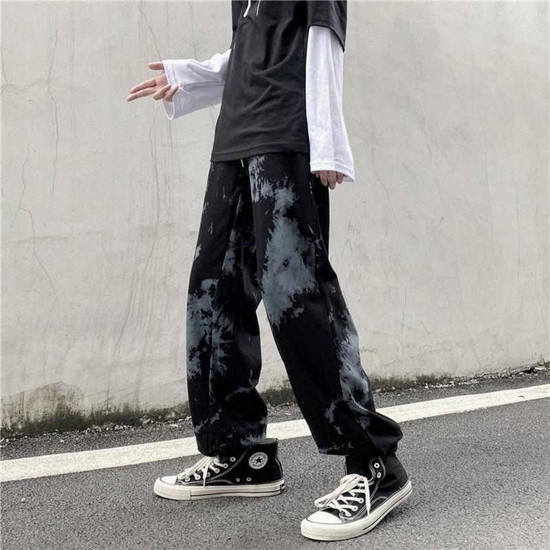 Tie-dyed Cow Pants Male Handsome Oversize Casual Trousers National Tide High Street Hip-hop Wide-leg Pants