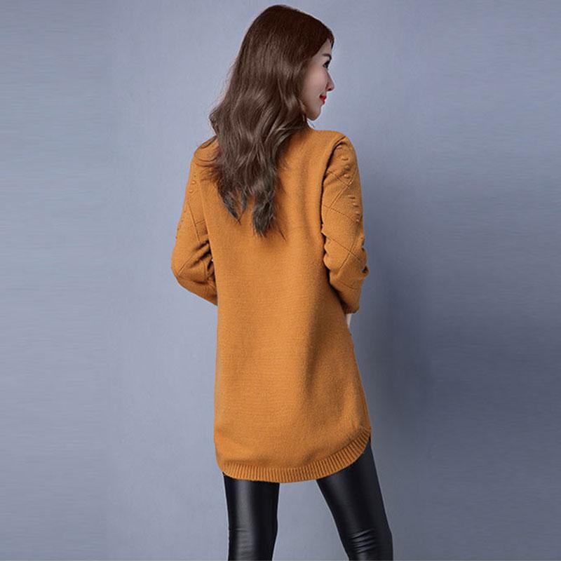 Women's Mid-length Knit Sweater Loose  Irregular Hem Pullover Sweater  Knitted  Dress  with Pockets