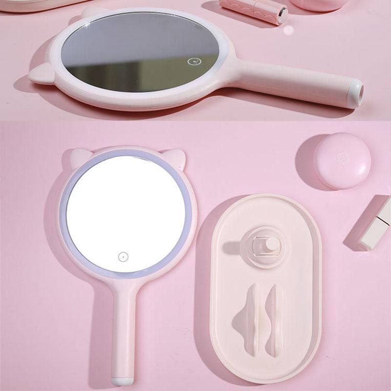 Cat Ears 3 Levels Ligthing LED Makeup Mirror Portable Travel Desktop Mirror Touch Screen USB Charging
