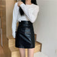 Women's Sexy Leather Skirt Glossy PU leather short Solid zipper Split A-line Skirts