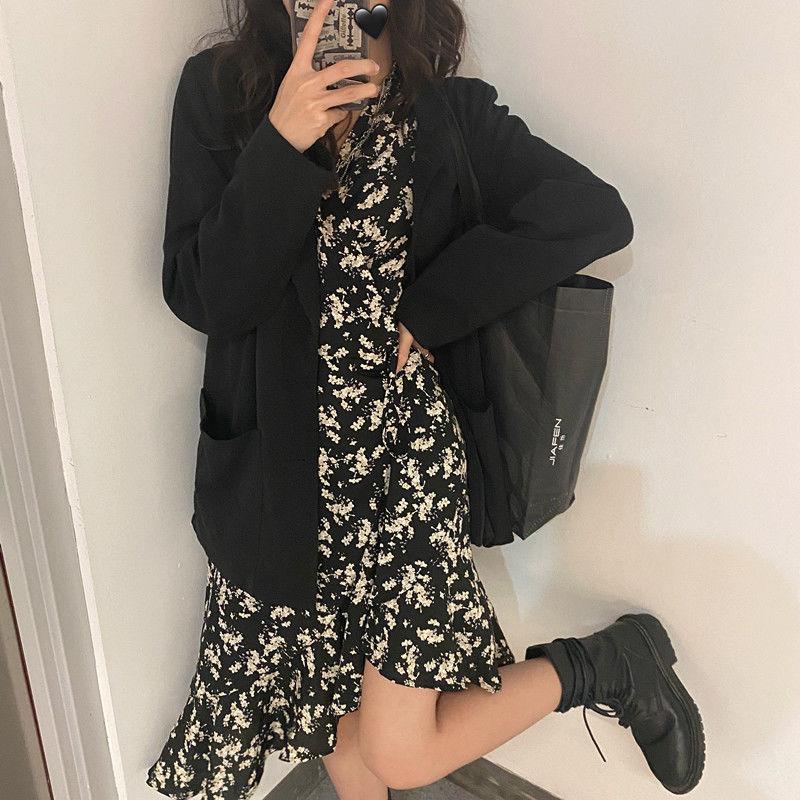 French Retro Floral Skirt Summer Mid-length Skirt Temperament High-level Sense of Short-sleeved Dress Women
