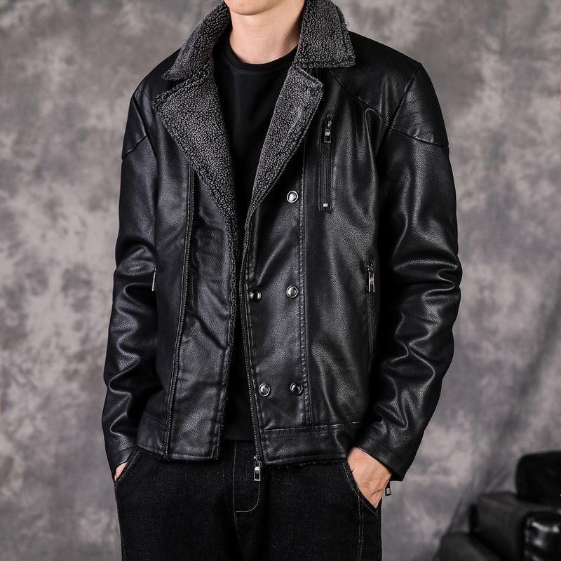 Winter Plus Velvet and Thick Fur One Youth Korean Version of Self-cultivation and Handsome PU Jacket Without Cracking