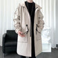 Men Large Size Windbreaker Spring Hooded Coat Casual Loose Top Solid Color Comfortable Jacket Long