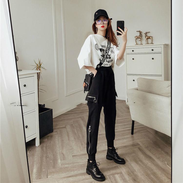 WTEMPO Women Zipper Decoration Joggers Pants Casyal Sport Long Sweatpants Loose Casual Baggy Trousers
