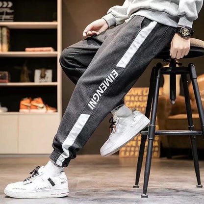 Loose Stitching Overalls Jeans Men's Large Size Loose Student Casual Spring and Autumn Harem Trousers