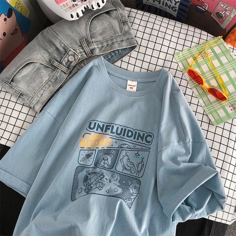 Short-sleeved Women's Trendy Design Sense Niche T-shirt Women's Korean Version of The Loose Printing Summer Half-sleeved Couple Wear Ins Top