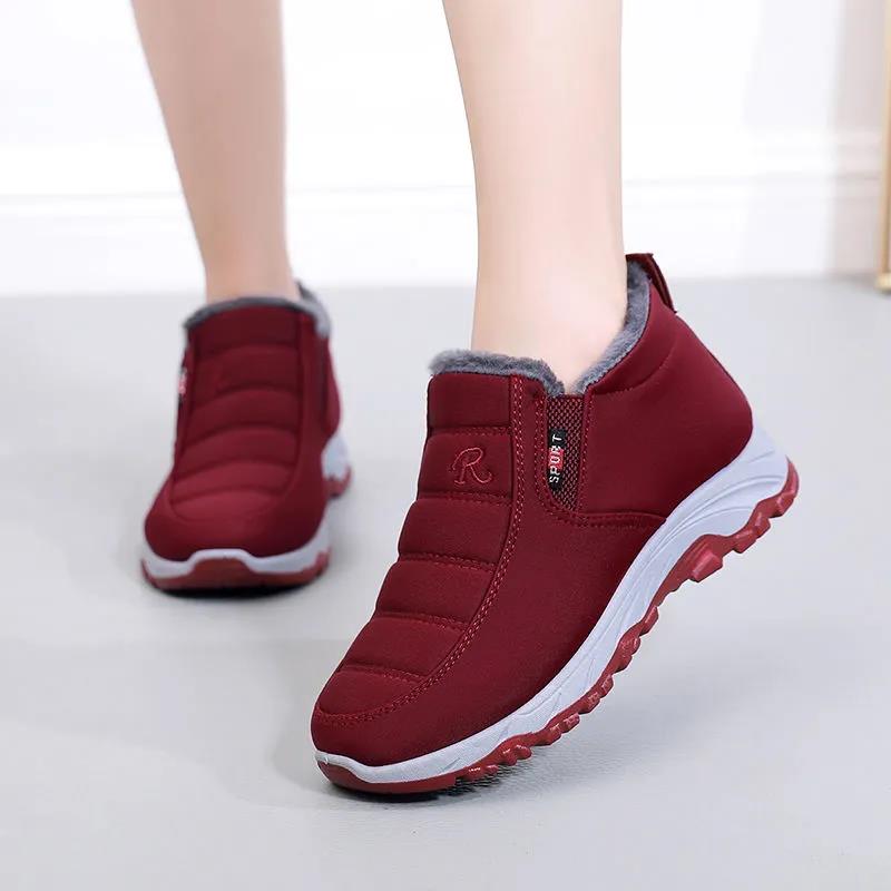 Autumn and Winter Women Plus Velvet Thick Warm Sports Shoes Non-slip Solid Color High-top Sneakers Middle-aged and Elderly Mothers Boots