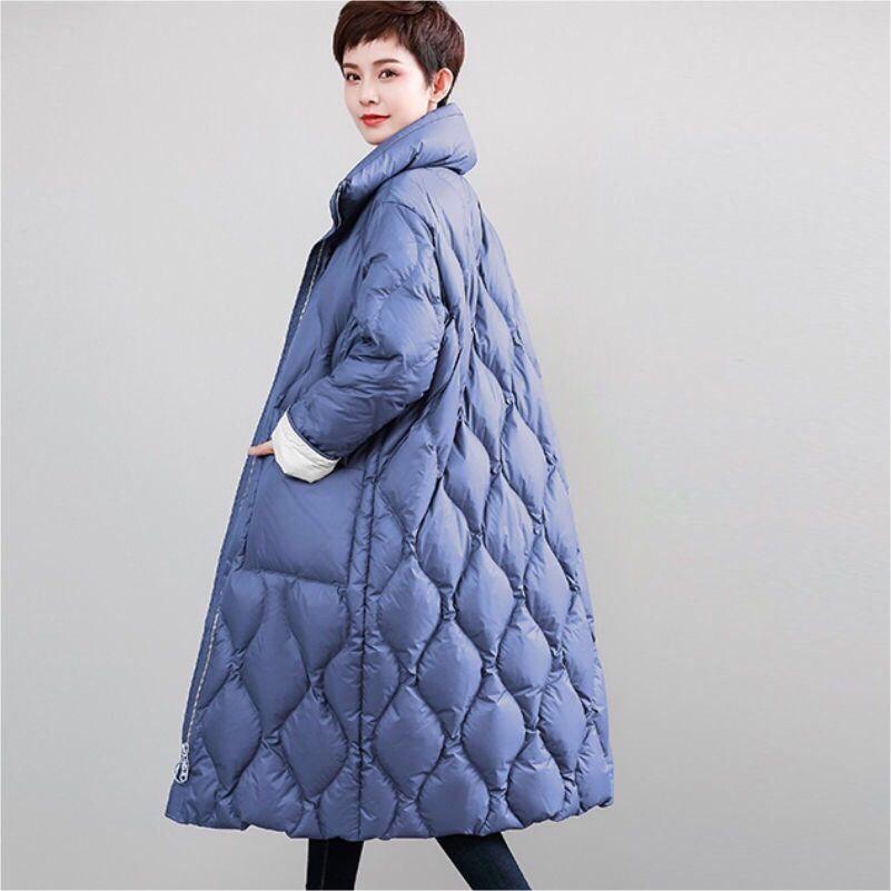 Stand-up Collar Down Jacket Women Slim Thick Loose Over The Knee Long Coat