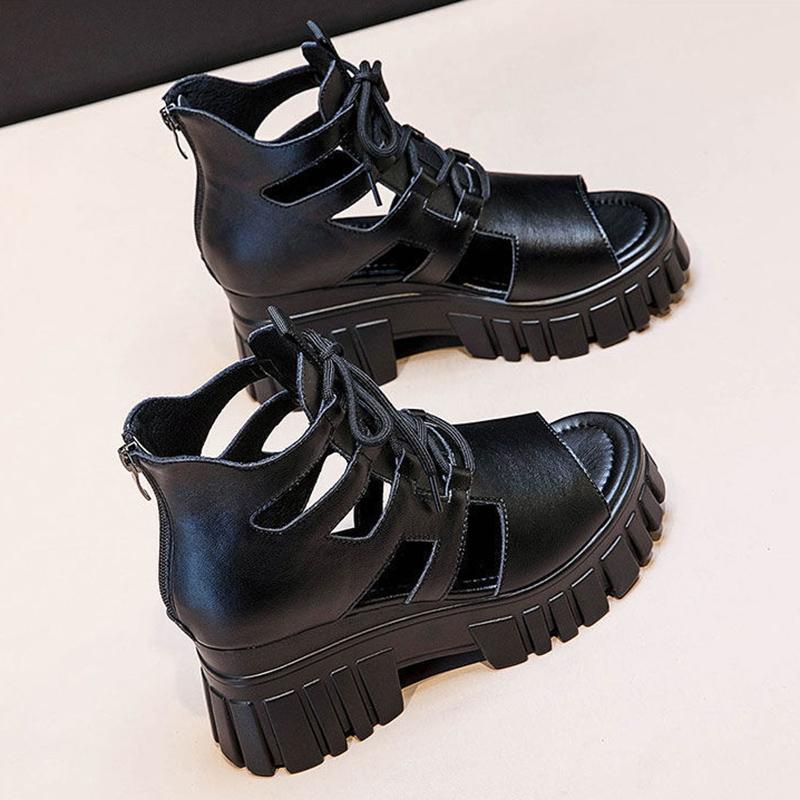 Women's Platform Sandals Hollow Breathable Boots Summer Wedge Heel Mesh Fish Mouth Shoes