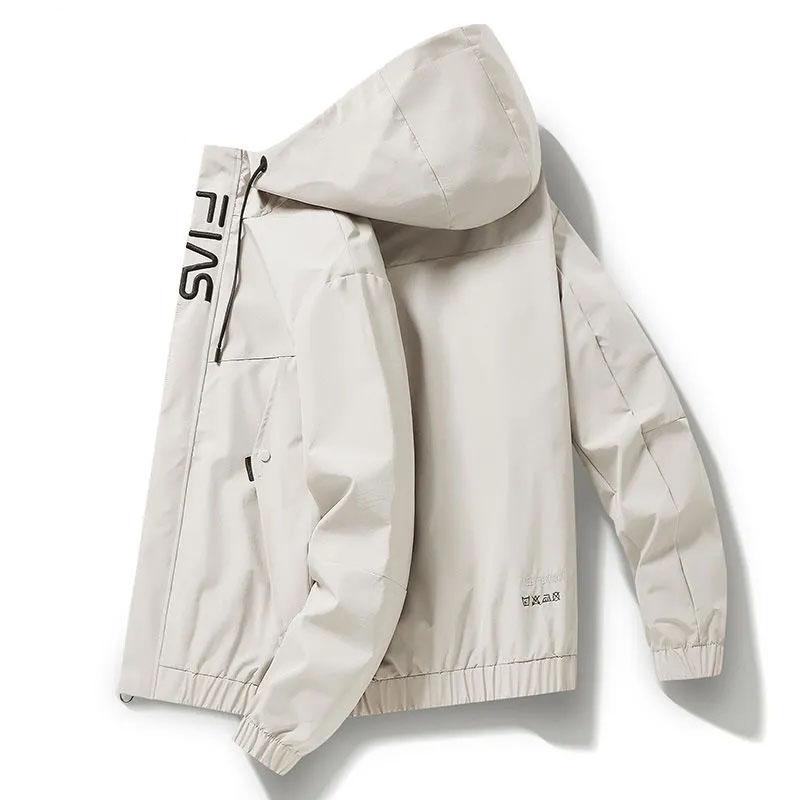 Spring and Autumn Men's Jacket Hooded Coat Colorblock Printing Top Trend Simple Bomber Jacket Zipper Sportwear