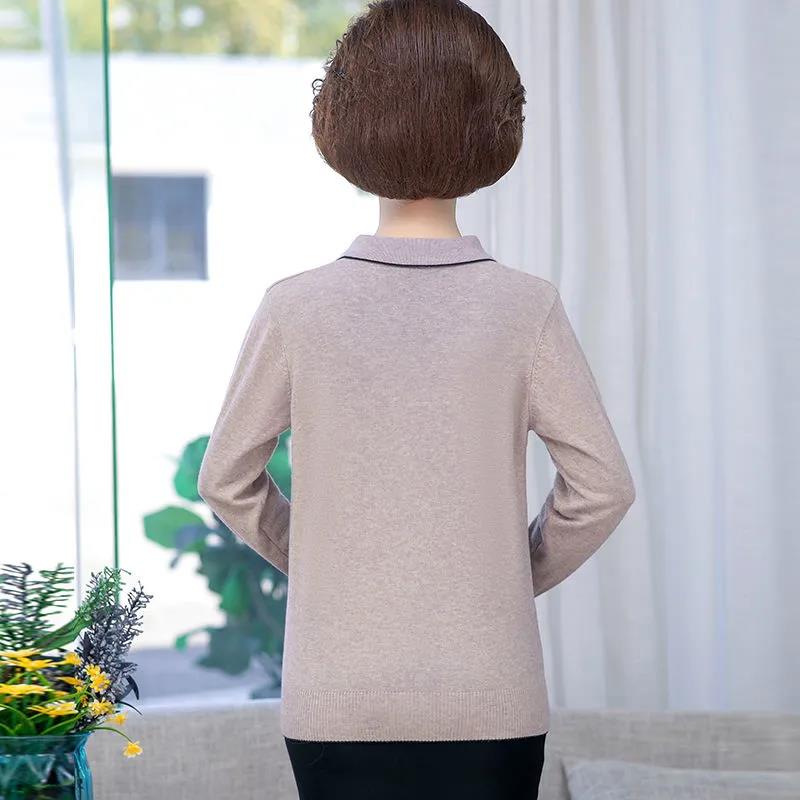 Solid Color Lapel Long Sleeve Sweater Fashion Print Short Pullover Knit Loose Casual Plus Size Women's Sweater