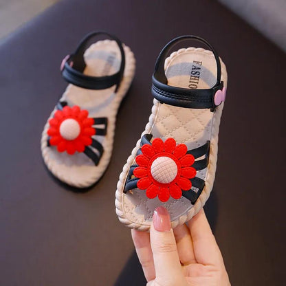Children's Summer Outdoor Cool Shoes Girl's Large Size Color Matching Soft Sole Flower Sandals