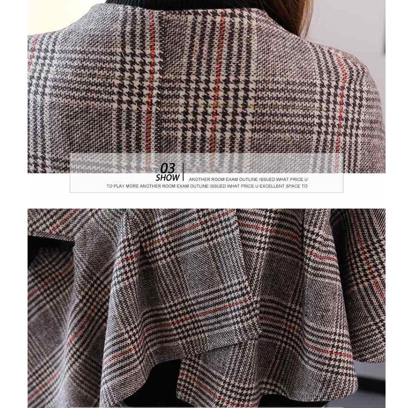 Plaid Shawl Cloak Spring and Autumn Women's Double-sided Woolen Coat British Style Retro Temperament Asymmetric