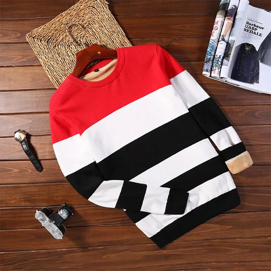 Cotton Sweatshirts Men Autumn Striped Bottoming Sweater Long-sleeved Sweater Plus Velvet Thickening Warm Sweaters