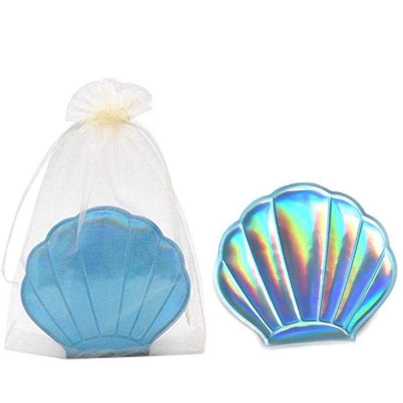 Shell Double-sided Mirror with Flip Cover Color PU Ladies Makeup Mirror Foldable Travel Date Essential Makeup Portable High-definition Lightweight