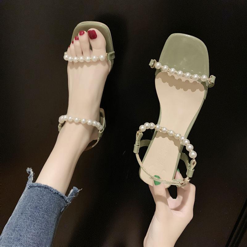 Sandals Women's Summer Korean Fashion Thick Heels High-heeled Pearl Sandals
