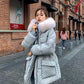 Down Jacket Women's Fluffy Big Fur Collar Hooded Loose Casual White Warm Down Jacket Winter Slim Thick Mid-length Over-the-knee Cotton Jacket