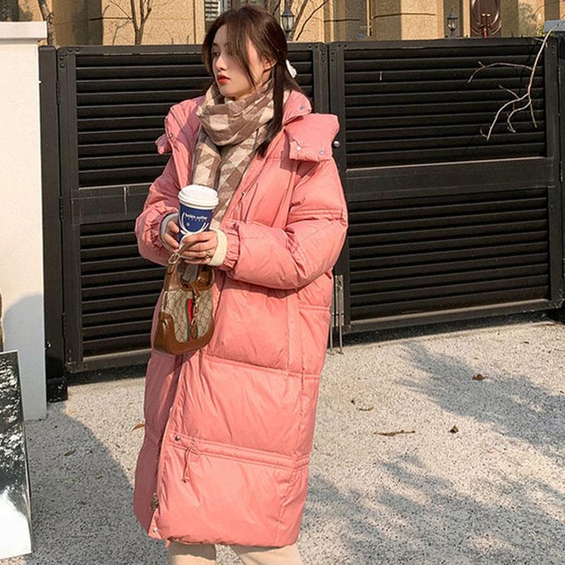 Korean Style Mid-length Over-the-knee Down Jacket Women Loose Waist Thickened White Duck Down Jacket Tide