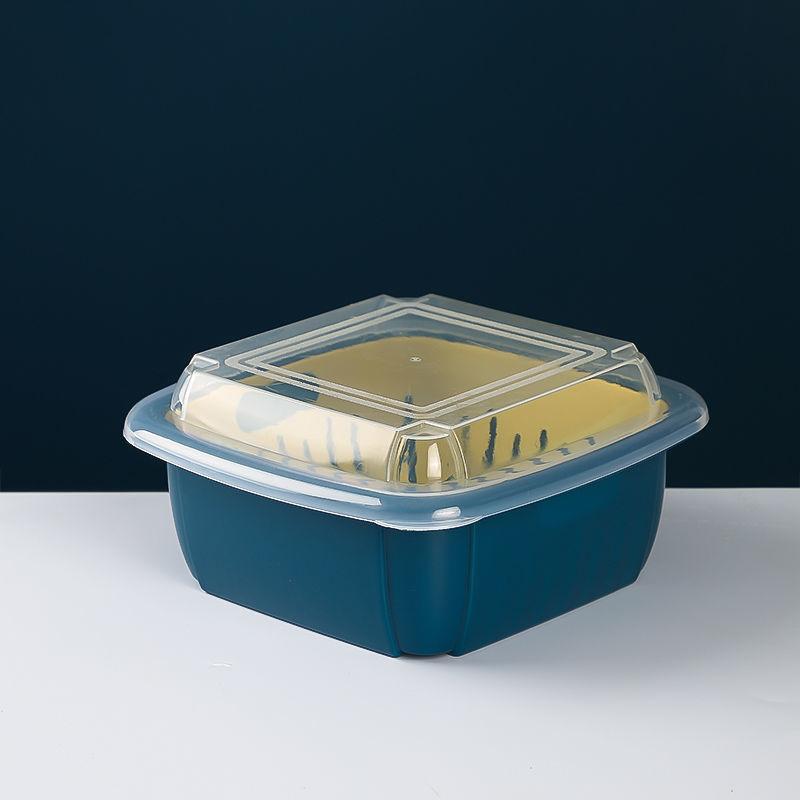 Double-layer Drain Box Refrigerator Multi-function Household Kitchen Vegetable and Fruit Drain Basket Plastic Vegetable Sink with Lid