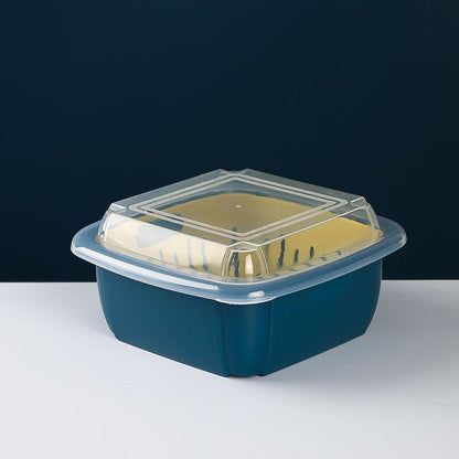 Double-layer Drain Box Refrigerator Multi-function Household Kitchen Vegetable and Fruit Drain Basket Plastic Vegetable Sink with Lid