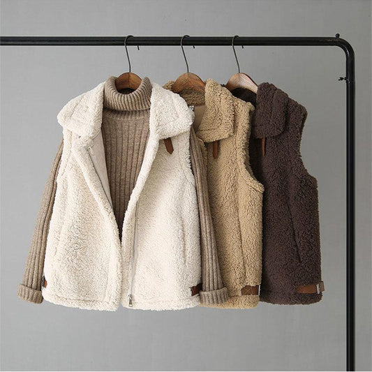 Lamb Plush Vest Women's Outer Wear Vest All-match Fur One-piece Waistcoat Vest Jacket Stand-up Collar Sleeveless Zipper Jacket